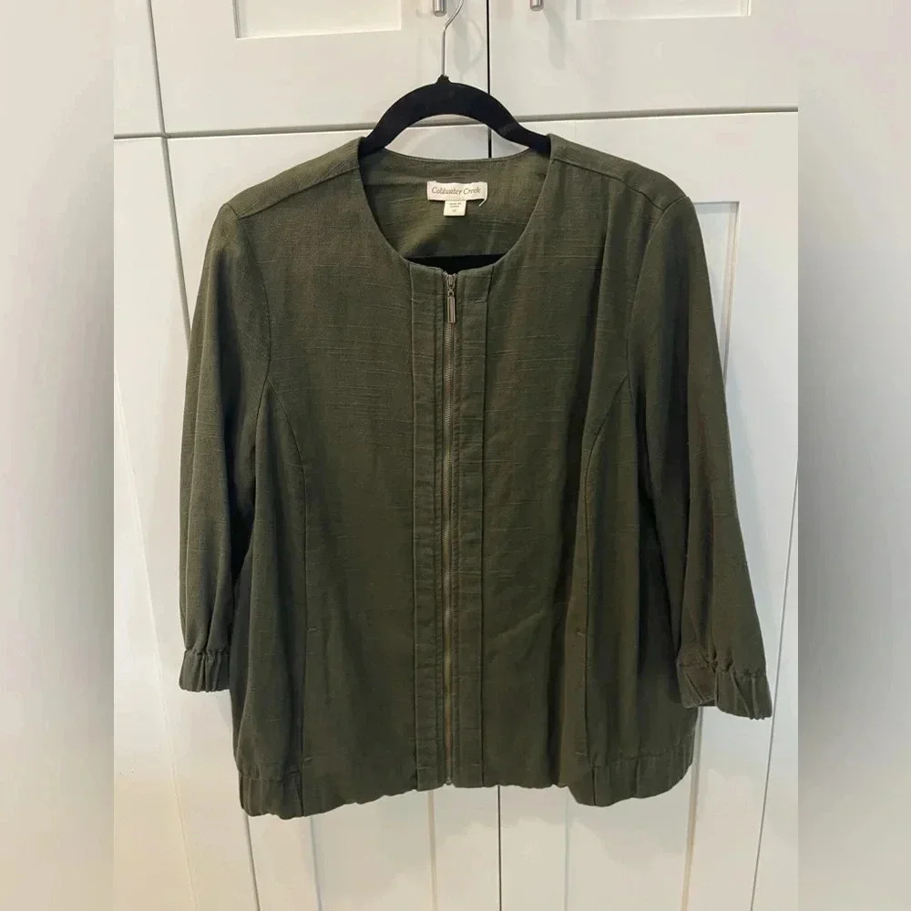 Coldwater Creek 3/4 Sleeve Olive Green Bomber Jacket size 12